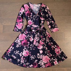 PinkBlush dark blue floral faux wrap dress size small